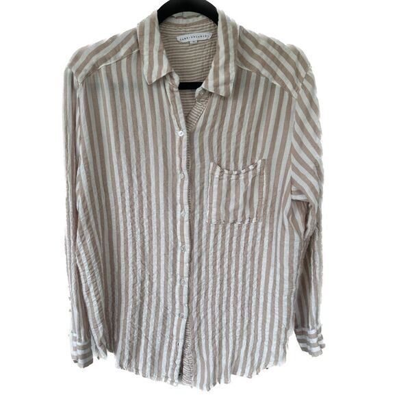 Jane + Delancey Mix Stripe Print Crinkle Button Down Collar Blouse Shirt M - Picture 1 of 8
